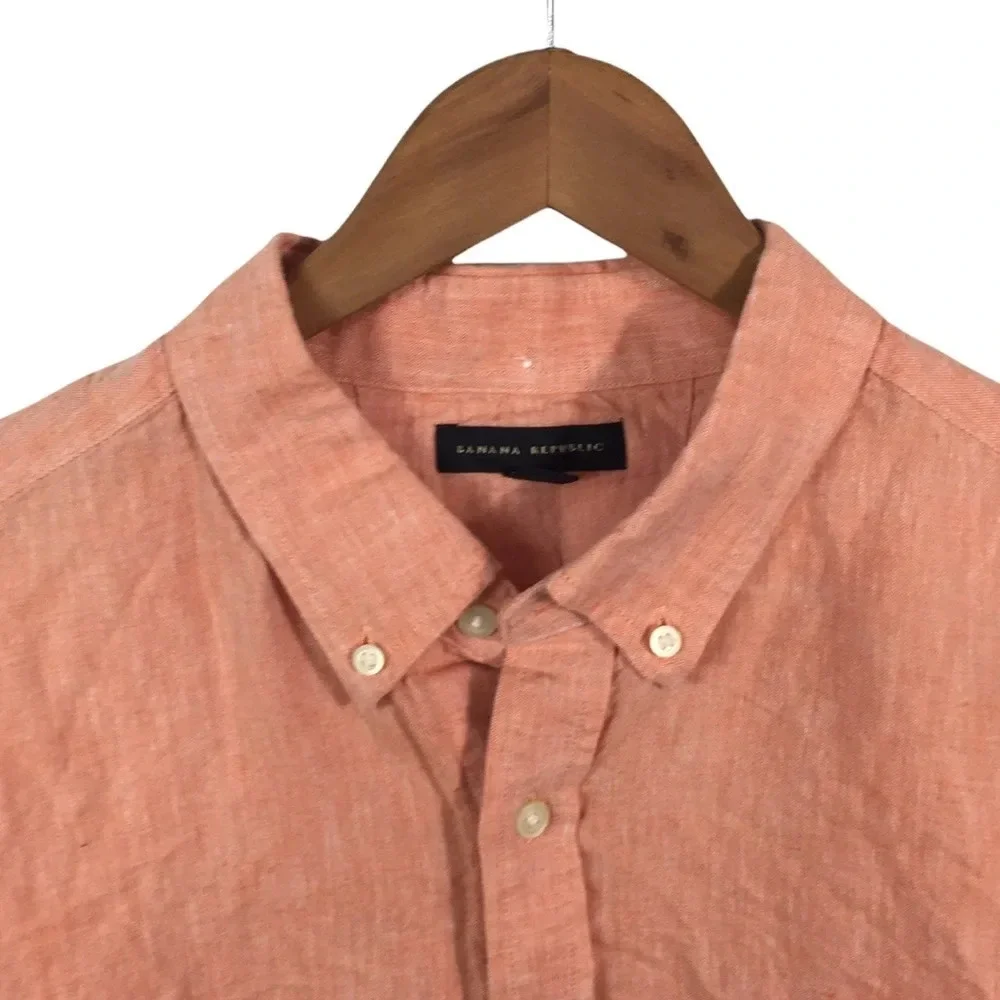 BF674 Men’s BANANA REPUBLIC Designer LINEN Blend Button Down Shirt 17-17.5 XL